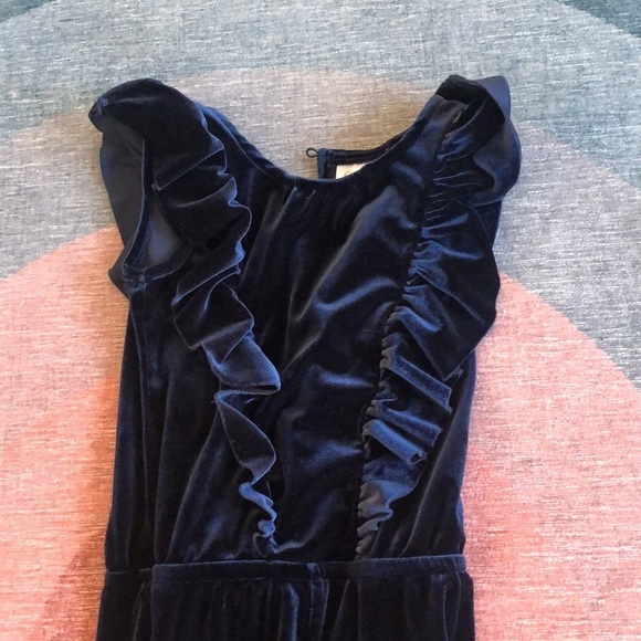 Cat & Jack Royal Blue Velor Ruffled Jumpsuit - Picture 3 of 8